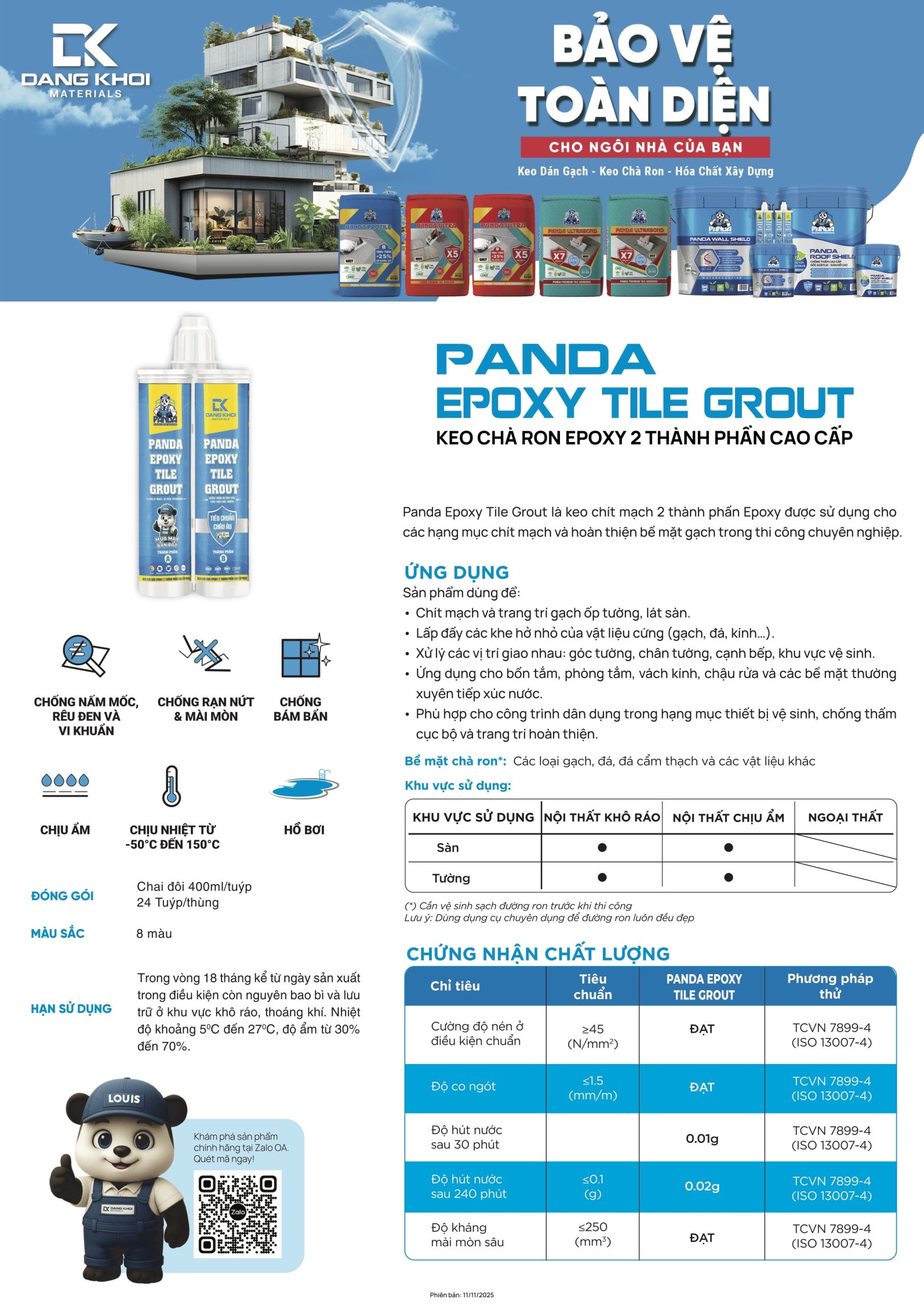 Bảng màu keo chít mạch Panda Bảng màu keo chít mạch Panda